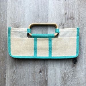 NWOT Burlap Rectangular Wooden Tote Handbag